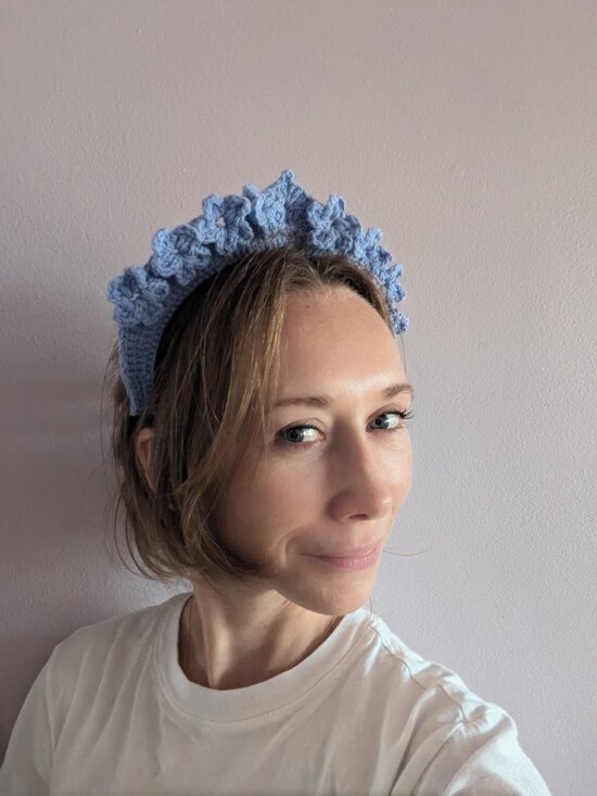 Hand Crochet 3D Floral Crown Headband Periwinkle Coastal Grandmother Artisan main image 9
